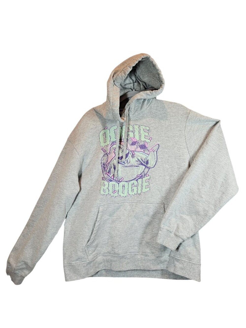 Disney Unisex Large Oogie Boogie Hoodie Sweatshirt Gray Graphic Pullover Pocket